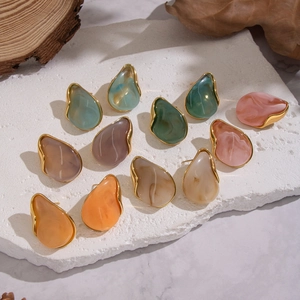 Irregular Drop Stud Earrings Resin Marble Texture Waterproof Hypoallergenic 304 Stainless Steel Bold Jewelry Women