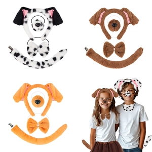 Dalmatian Dog Cosplay Costume Accessories Plush Animal Ears Headband Tail Bowtie Nose Mesh Skirt For Party Halloween