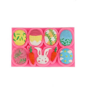 Easter silicone mold featuring rabbit, carrot, and patterned eggs for DIY baking