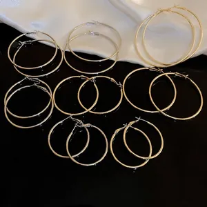 Minimalist Round Hoop Earrings With Silver Earring Post Alloy Geometric Fashion Jewelry For Women