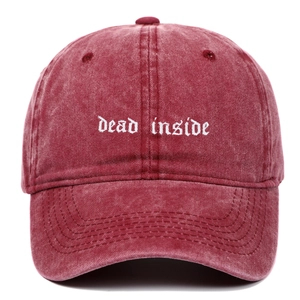 Washed burgundy cotton baseball cap with white dead inside gothic embroidery