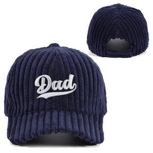 Casquette de baseball en velours côtelé bleu marine avec broderie DAD blanche, vue double