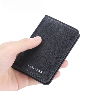 Slim black lychee pattern leather wallet for men with multi-card slots and minimalist design