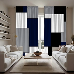 Modern Geometric Color Block Curtains Polyester Blackout Mondrian Style Home Decor Living Room Bedroom Bathroom Rod Pocket Panels