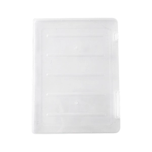 Transparent A4 plastic storage box for documents with secure side closure and ribbed surface