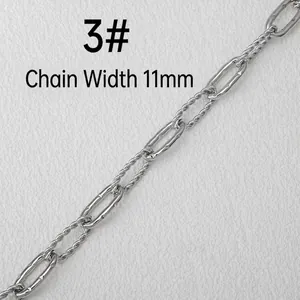 Detail of 11mm wide stainless steel chain with spiral rings and diamond-cut oval links