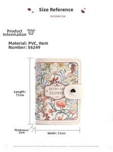 Detailed view of vintage floral card holder made of PVC with snap button closure