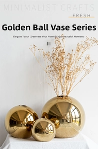 Three-piece set of gold electroplated ceramic vases with a polished mirror ball finish