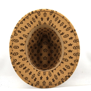 Classic camel wool fedora hat with star geometric patterns for men and women