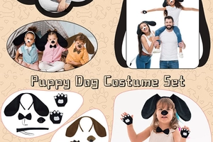 Panoplie de déguisement chien en peluche avec serre-tête, queue et nœud papillon