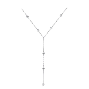Minimalist S925 sterling silver Y-shaped tassel necklace with polished round beads