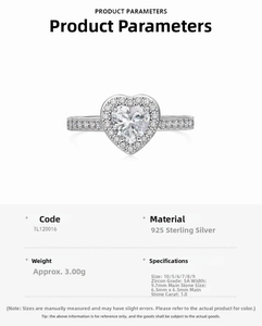 Detailed specifications of S925 sterling silver heart ring with 5A grade zircon stone