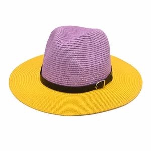 Chapeau de paille d'été avec couronne violette et bord jaune pour la plage