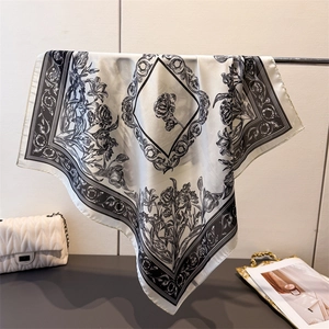 Floral Print Square Scarf Satin Faux Satin Elegant French Vintage Headscarf Neckerchief For Women
