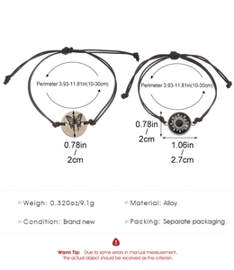 Verstellbares schwarzes gewebtes Armband-Set mit Sonnen- und Schmetterlingsanhänger