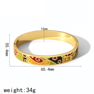 Golden titanium steel bangle with cloud enamel patterns and 10mm width dimensions