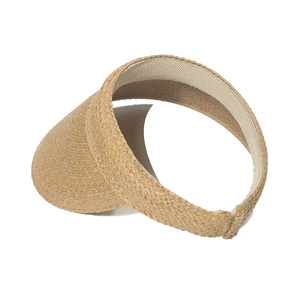 Natural khaki raffia straw sun visor hat for women with minimalist open top design