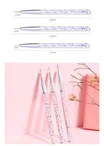 Detailed size chart showing lengths and brush tip measurements for 3 nail art pens