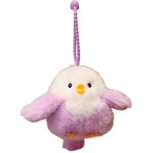 Porte-clés oiseau en peluche violet mignon avec cordon élastique pour sacs à main