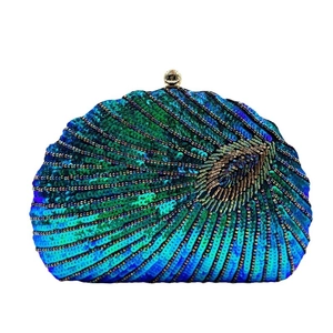 Retro beaded evening clutch bag with peacock feather sequins for women party dress