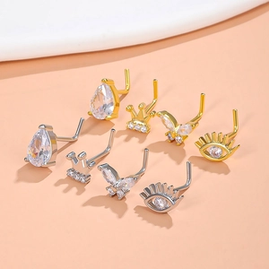 Set mit 8 Bauchnabelpiercings aus Kupfer und Zirkon mit Kronen- und Herzmotiven