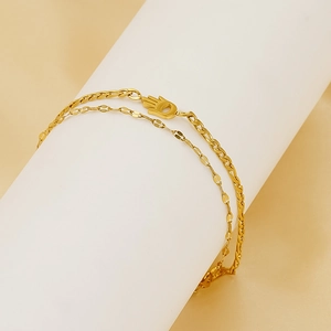 18K gold-plated double-layer stainless steel bracelet with Hamsa Hand pendant charm