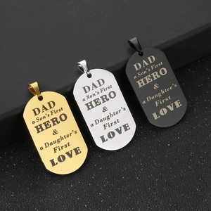 Dad Hero Dog Tag Necklace Stainless Steel Engraved Pendant Jewelry Gift For Father's Day Punk Style Men
