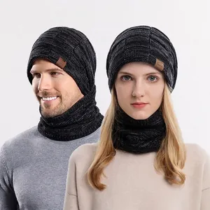 Winter Strickmütze Beanie Halswärmer Schal Acryl Fleecegefüttert Warm Outdoor Lässig Sportlich Unisex