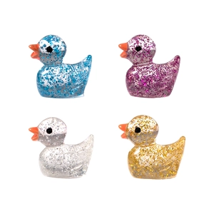 Miniature resin glitter yellow ducks in blue, purple, silver and gold for micro landscapes