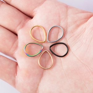 Five-piece set of teardrop 316L stainless steel hinged rings in assorted metallic colors