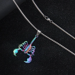 Hip hop rainbow stainless steel scorpion pendant necklace with colorful metal chain