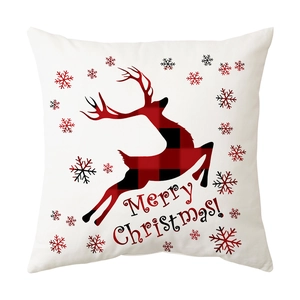 Christmas reindeer pillow cover with red and black buffalo plaid deer and snowflakes