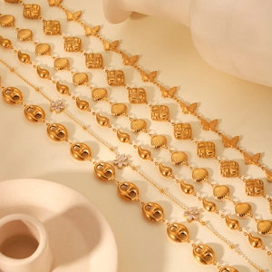 Detailed display of 18K gold plated stainless steel necklaces with shell and butterfly motifs