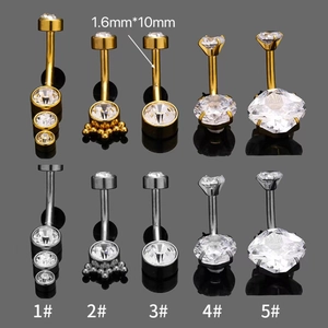 Piercings de nombril en acier 316L avec zircone en or et argent, taille 1,6x10mm