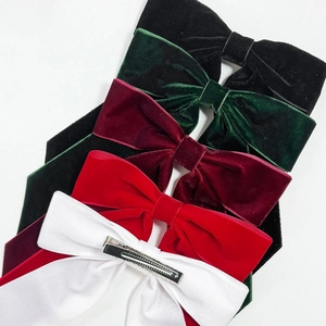 Elegant velvet bow hair clips in five colors with vintage French style metal duckbill clips