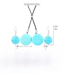 Detailed size specifications for turquoise geometric necklace and tassel earring set