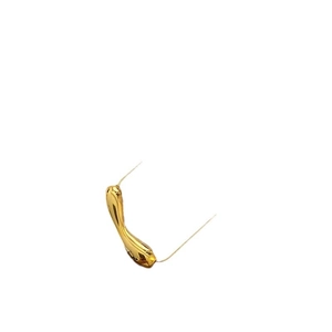 Minimalist gold titanium steel necklace with an irregular curved droplet pendant on white background