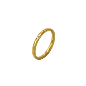 Minimalist 18k gold plated titanium steel ring with an embedded square zircon stone