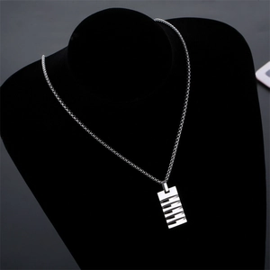 Polished silver stainless steel rectangle pendant necklace with hollow stripes for men