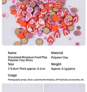 Miniature polymer clay slices with fruit and candy patterns for DIY crafts and slime