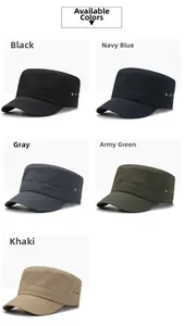 Detail view of quick-dry military flat top caps in five colors with metal side eyelets
