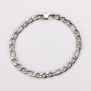 Detailed close-up of polished silver stainless steel cuban chain bracelet for men