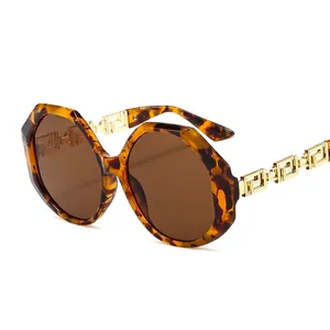 Oversized Polygonal Sunglasses Retro Luxury Greek Key Pattern Metal Temples PC Lens UV Protection Fashion Eyewear