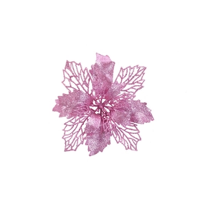 Detail of pink hollow poinsettia flower with glitter sequins for Christmas tree decor