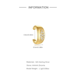 Detailed view showing dimensions of S925 sterling silver gold ear cuff with marquise zirconia