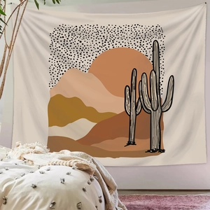 Boho style desert landscape tapestry featuring cactus and sun for wall decoration