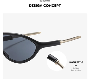 Detail of streamlined gold metal temples and durable matte black frame of cycling sunglasses