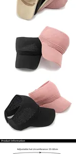 Adjustable knitted open top sun visor hat in black, pink and beige color options