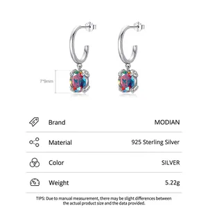 Elegant S925 sterling silver drop earrings featuring a vibrant oval rainbow zircon stone