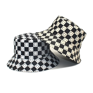 Stylish checkerboard bucket hat with smiley face pattern for sun protection and outdoor use